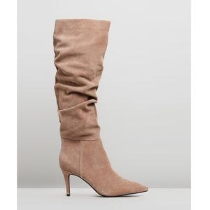 NIB REVOLVE Sol Sana Felicia Tall Slouch Boot in Tobacco Suede Taupe - Size 38/8